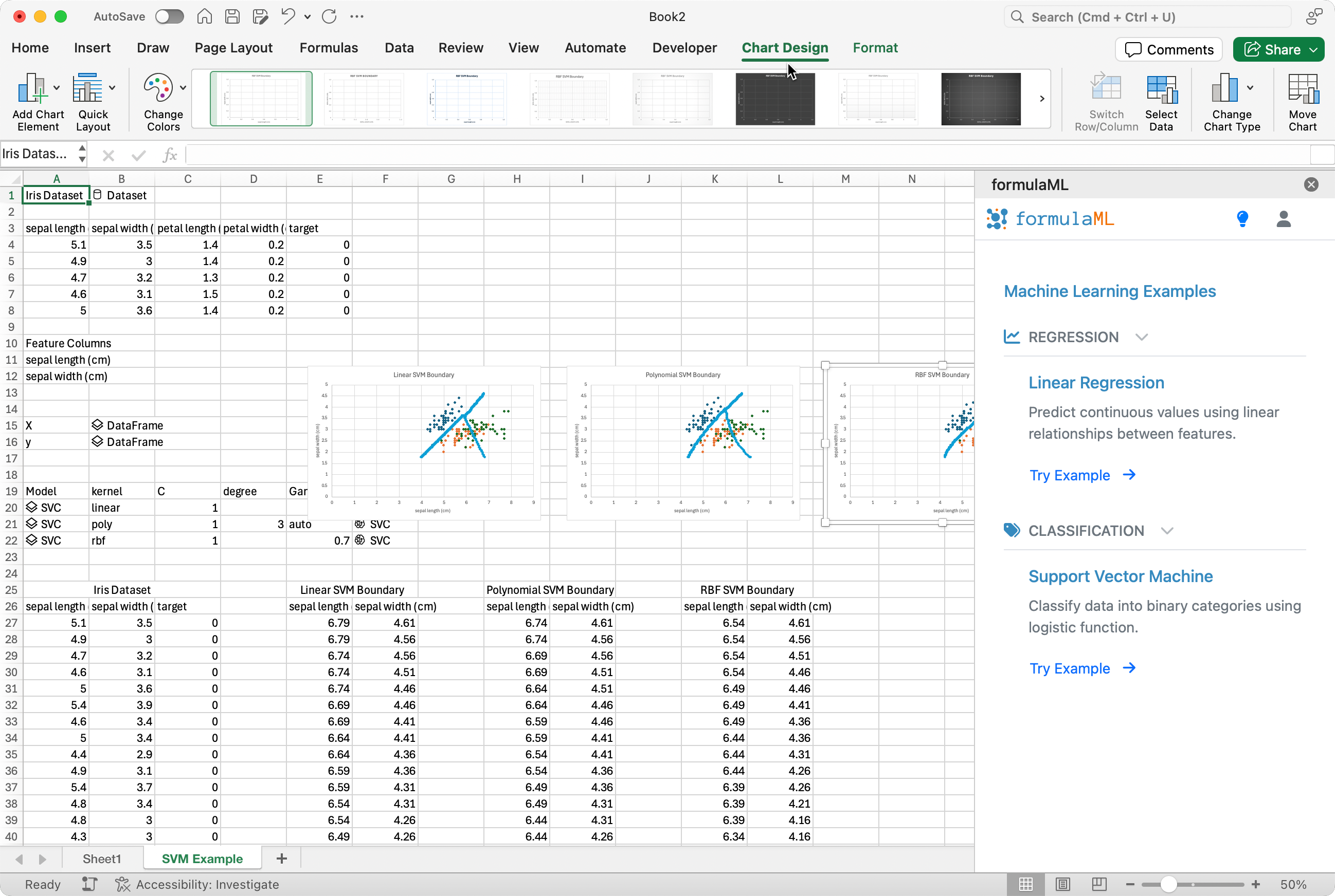 ML example running in Excel